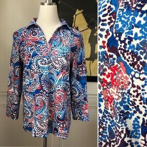 Pappagallo Preppy Print Split Neck Tunic S